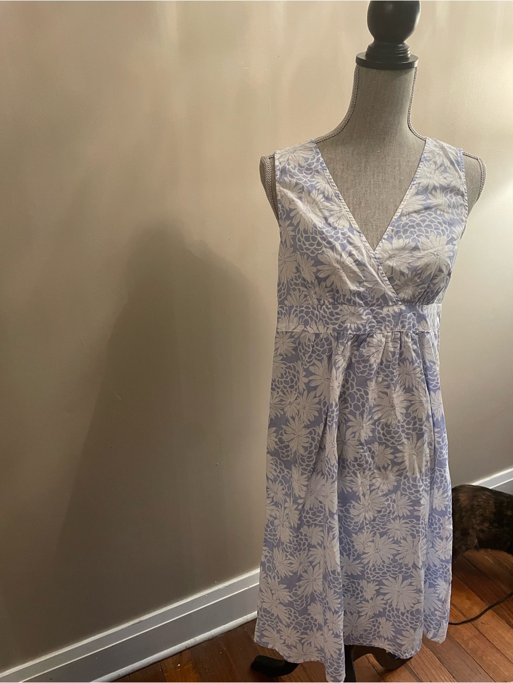 Bass Blue White Floral Cotton Sundress Size 6 | Sleeveless Empire Waist Dress